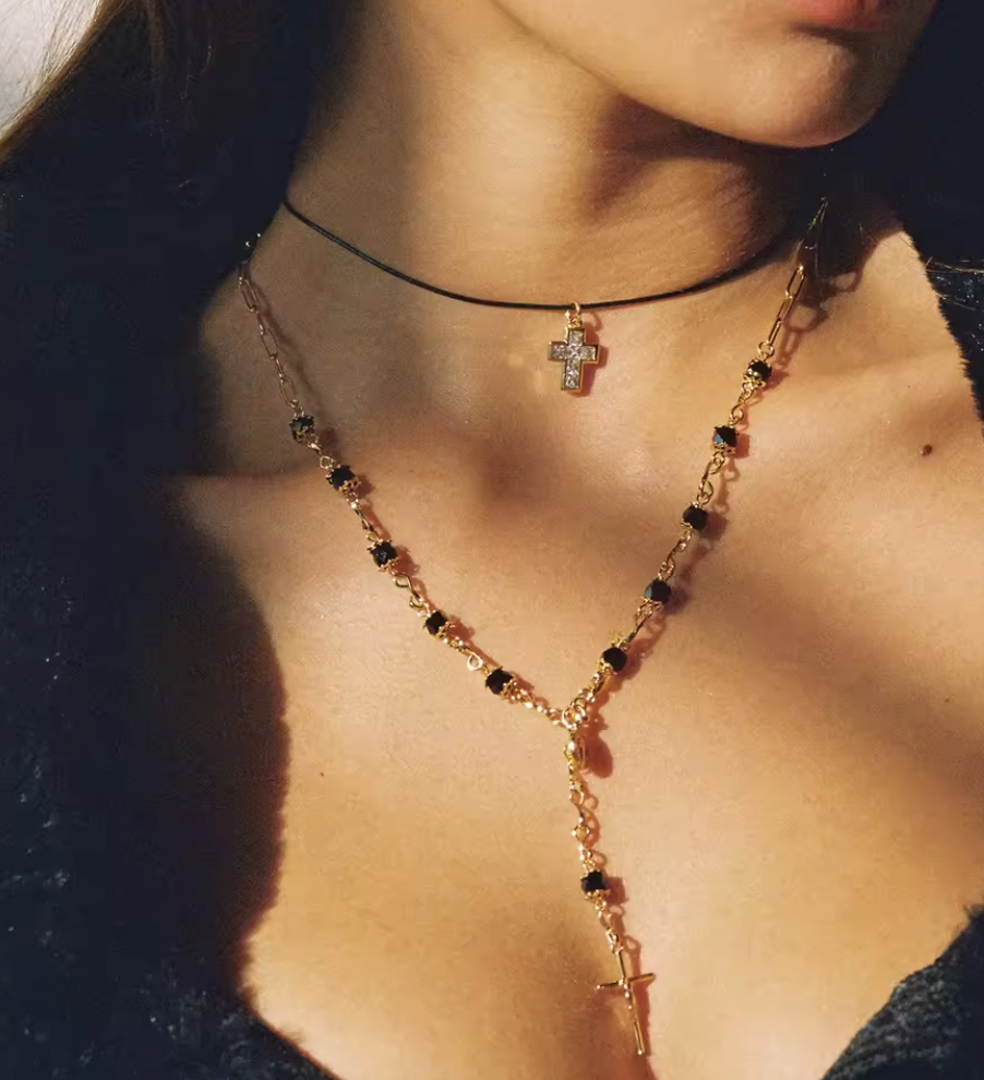 Black Mini Cross Necklace