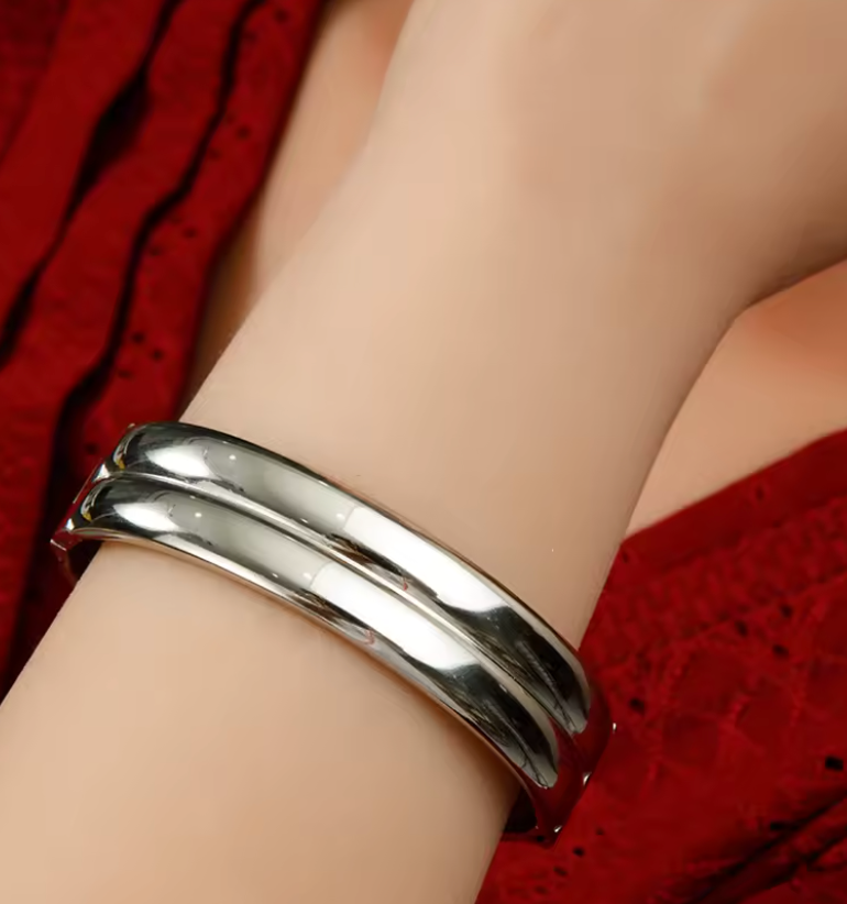 Silver Double Cuff Bangle